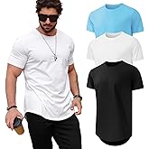 Mancozy Mens T Shirts Casual Hipster Hip Hop Longline Crewneck Tee Shirts