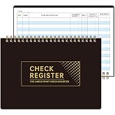 Checkbook Register Book, Large Print Spiral Bound 8.5&rdquo; x 6&rdquo; Financial Ledger with Extra Wide Columns for Personal Checks, Debit Card Transactions, Deposits &amp; Running Balance (Black)