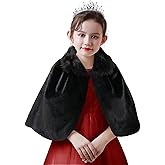 SK Studio Girls Faux Fur Wraps Shawl Girl Bolero Shrug Princess Cape Party Wedding Dress Up Jacket, Black, 2-4 Years