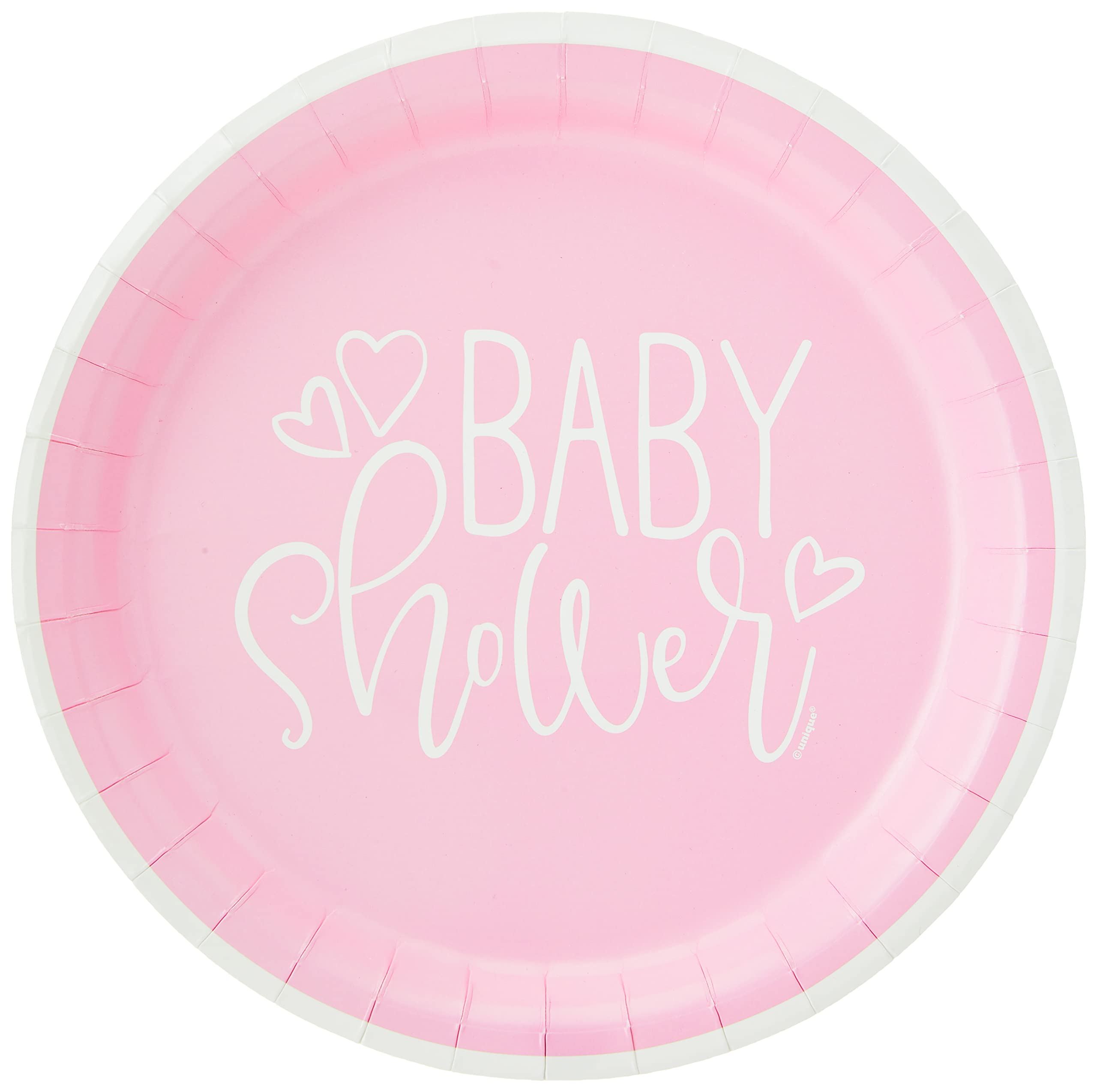 Pink Hearts Baby Shower Round Dinner Plates (22cm) - Charming & Elegant Partyware - Perfect for Celebrating the Arrival of Your Little One - 8ct