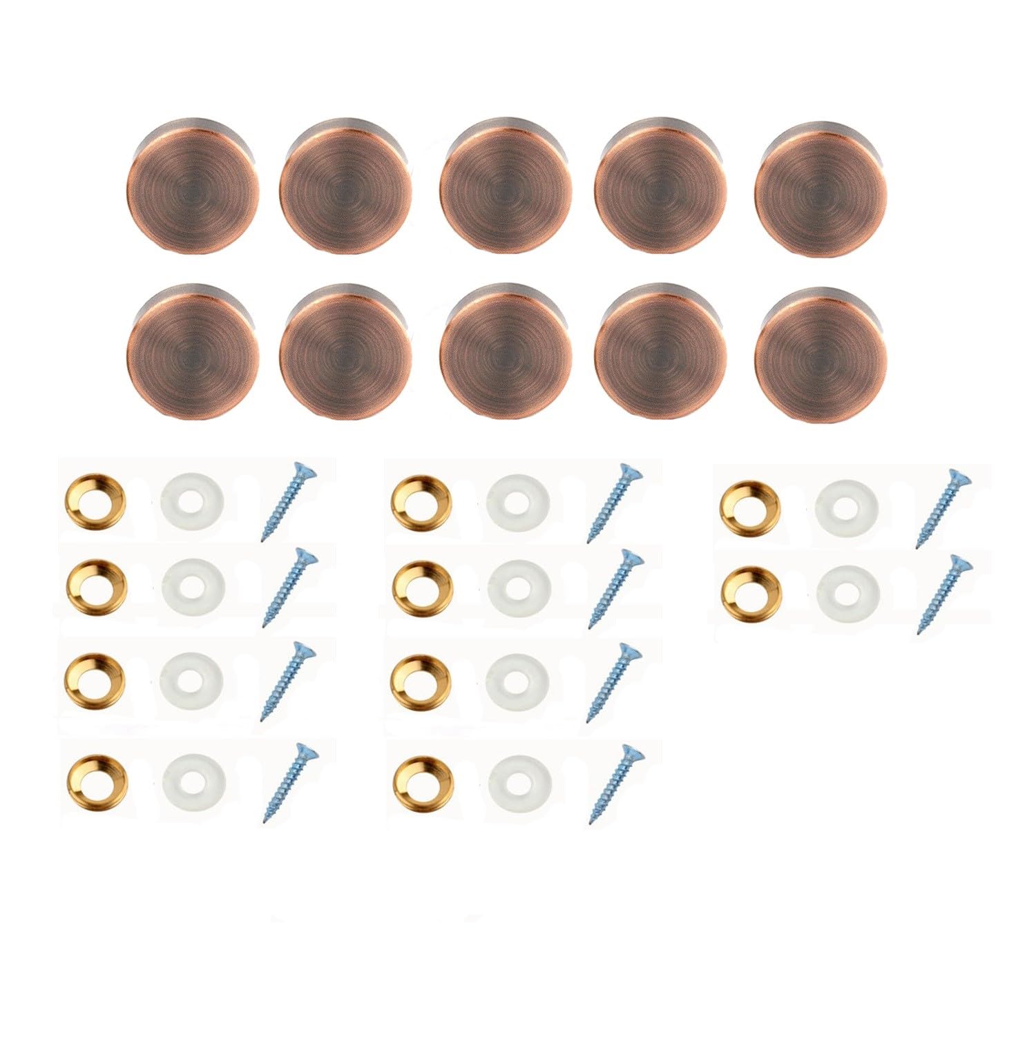 Unifizz Mirror Screws, 12mm Copper Mirror Nails with Decorative Caps, Brass Mirror Covers Hardware and Rubber Washer for Bathroom Wardrobes Mirror Panels Table, Red Bronze, 10pcs