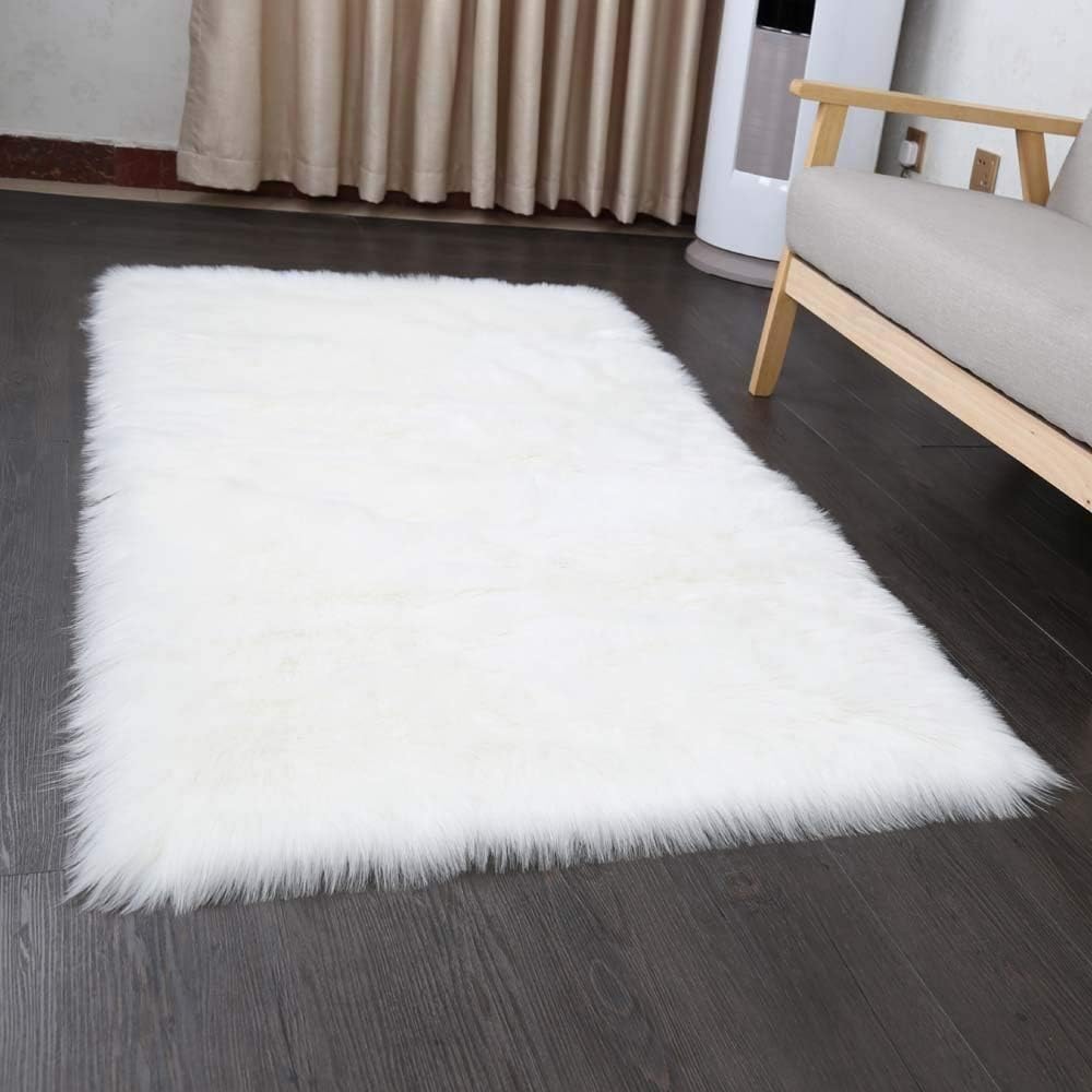 RuoCherg Faux Fur Sheepskin Style Rug Fluffy Area Rugs Anti-Skid Yoga Carpet For Living Room Bedroom Sofa Floor Rugs (White, 50x150cm)