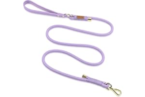 Wisedog 5FT Rope Dog Leash - Polyester Rope with PVC Soft Padded Handle, Rustproof 360°Swivel Buckle - Durable for Small, Medium & Large Dogs (Lilac)