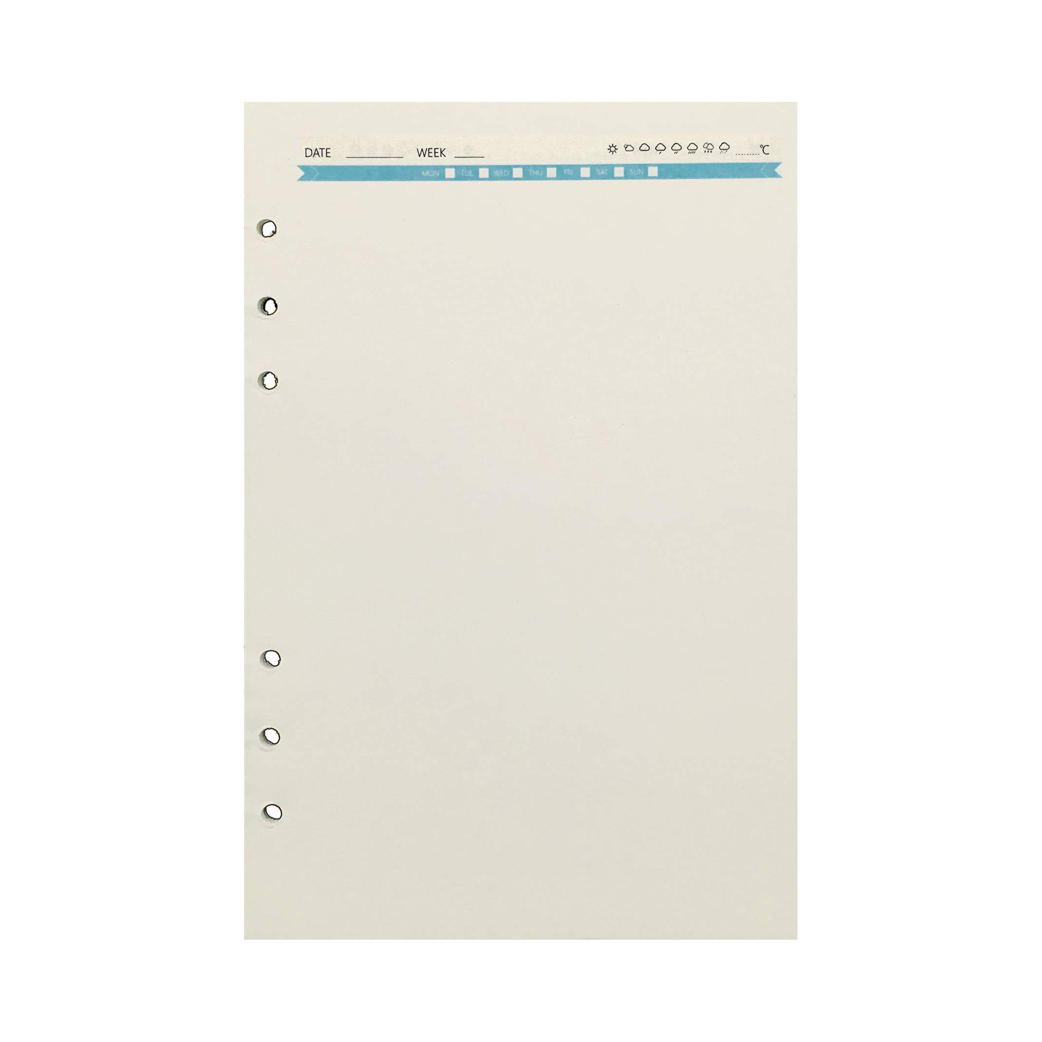 Zelten Refills/Loose Leaves for A5 Cover Ring Binder/Personal Organiser/Planner(A5 6 Holes, Blank Blue)