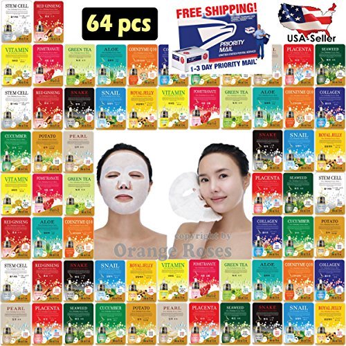 [OBS lab] 64 pcs Ultra Hydrating Essence Mask, Korean Facial Mask Sheet ( 4 x 16 Types), Moisturizing Skincare