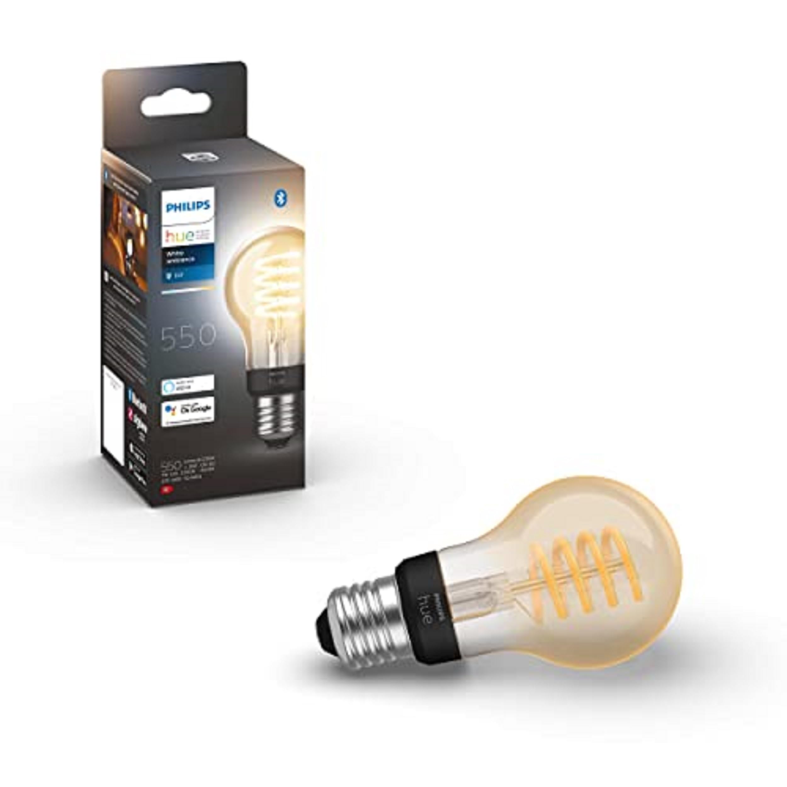 Philips Hue Ambiance Filament Dimmable Smart Light Bulb [E27 Edison Screw] with Bluetooth. Works with Alexa, Google Assistant and Apple Homekit, White