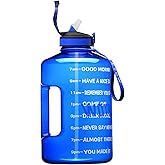 ETDW Gallon Water Bottle with Straw and Time Marker, 128OZ/74OZ Huge Sport Drinking Bottle with Handle BPA Free, Leakproof Bi