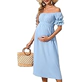 KOJOOIN Womens Women's Off Shoulder Short Sleeve Maternity Dress