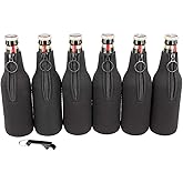 sunkey Beer Bottle Insulator Sleeves 6 Pack Neoprene Beer Bottle Covers with Ring Zipper Bottle Opener for 12 oz/330 ml Bottles (Black)
