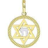 Jewelry America 14k Yellow Gold Round Rope Style Jewish Star of David with Chai Symbol Pendant