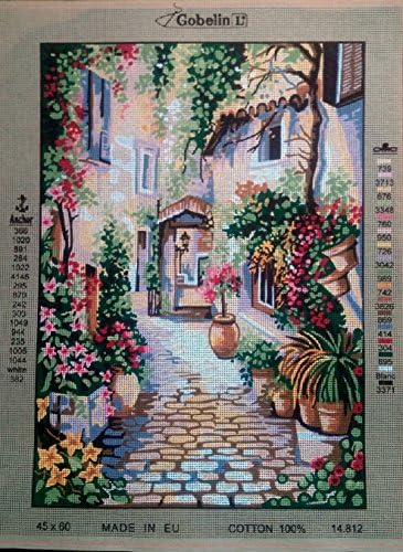 Needlepoint Painted Canvas Counted Cross Stitch Tapestry Kit Gobelin - Vintage Street. 18"x24" 14.812 By Gobelinl