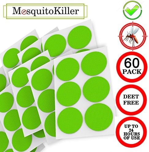 Mosquito Repellent Patch 3cm Resealable 60-Count Pack,Non-Toxic, DEET-Free, 24-Hour Protection, Apply to Skin and Clothes, Adult, Kid with Citronella, Peppermint, Lavender, Eucalyptus