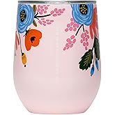 Corkcicle x Rifle Paper Co. Stemless Insulated Wine Glass Tumbler, Blush Lively Floral, 12 oz – Stainless Steel Stemless Wine
