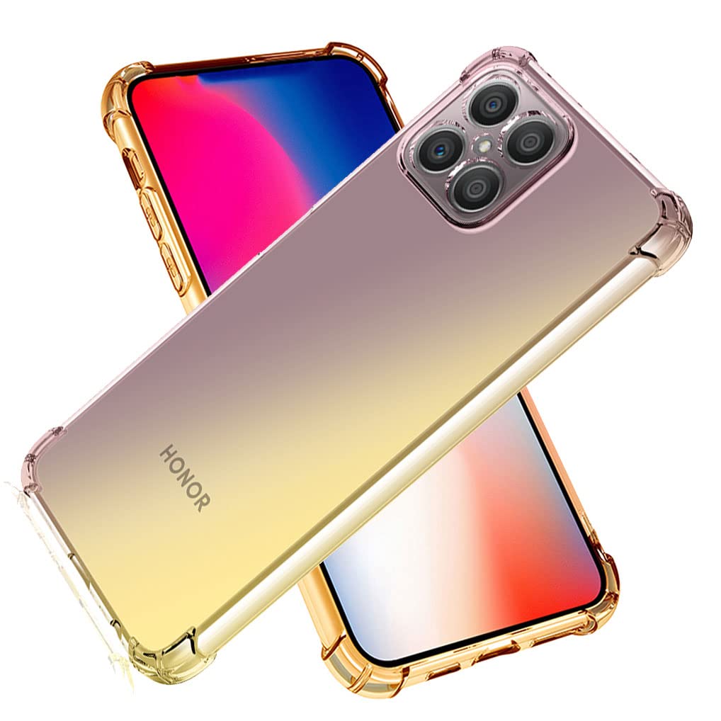 SEEKO Case for Honor X8, Gradient Color Ultra-Slim Crystal Transparent Cover Clear Back [Anti-Yellow] Soft TPU Silicone Shockproof Bumper Cover, Black/Gold