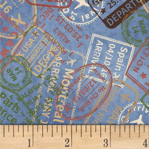 Windham Fabrics Whistler Studios Passport Passport Stamps Fabric, Ocean, Fabric By The Yard
