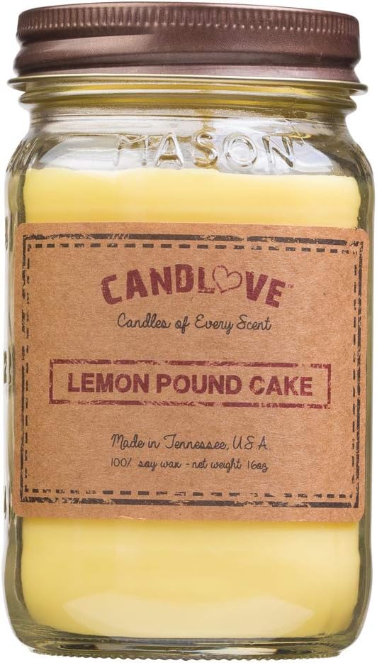 CANDLOVE Lemon Pound Cake Scented 16oz Mason Jar Candle 100% Soy Made in The USA
