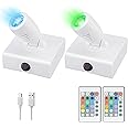 HONGUT Wireless LED Spotlight, Rechargeable Picture Lights, 12 Colors Changing Accent Artwork Lighting, Picture Light for Paintings, Indoor Closet Lights, Puck Lights with Remote, Display Lights-2Pack
