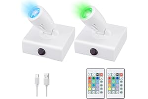HONGUT Wireless LED Spotlight, Rechargeable Picture Lights, 12 Colors Changing Accent Artwork Lighting, Picture Light for Paintings, Indoor Closet Lights, Puck Lights with Remote, Display Lights-2Pack