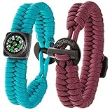 A2S Dare2 Survival Bracelet - Pack of 2 – Stylish Survival Gear Kit with Compass, Fire Starter, Emergency Knife - for Camping Hiking Outdoors Emergency Preparedness (Burgundy / Veraman, Small 8.0