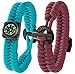 A2S Dare2 Survival Bracelet - Pack of 2 - Stylish Survival Gear Kit with Compass, Fire Starter, Emergency Knife - for Camping Hiking Outdoors Emergency Preparedness (Burgundy / Veraman, Small 8.0