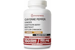 Immortal Herbs Cayenne Pepper Capsules w/Garlic, Ginger, Hawthorn, Turmeric, Cinnamon, Beet Root and Black Pepper Extract, 150 Cayenne Capsules, Non-GMO & Gluten Free Capsaicin Supplement