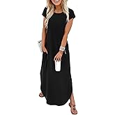 WIHOLL Summer Dresses Cap Sleeve Crewneck Maxi Long Casual Dress with Pockets Beach Vacation Sundresses 2026 Trendy