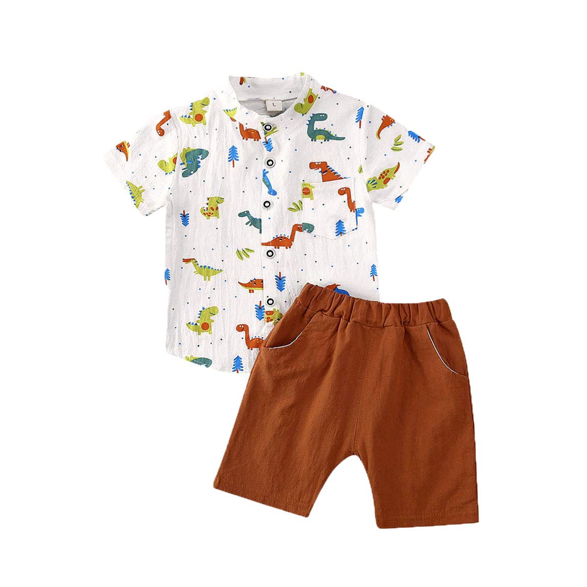 Hailouhai Toddler Baby Cute Boy Clothes, Summer Short Sleeve Cartoon Dinosaur Pattern T-Shirt Top+Short Pants 2Pcs Outfits Set