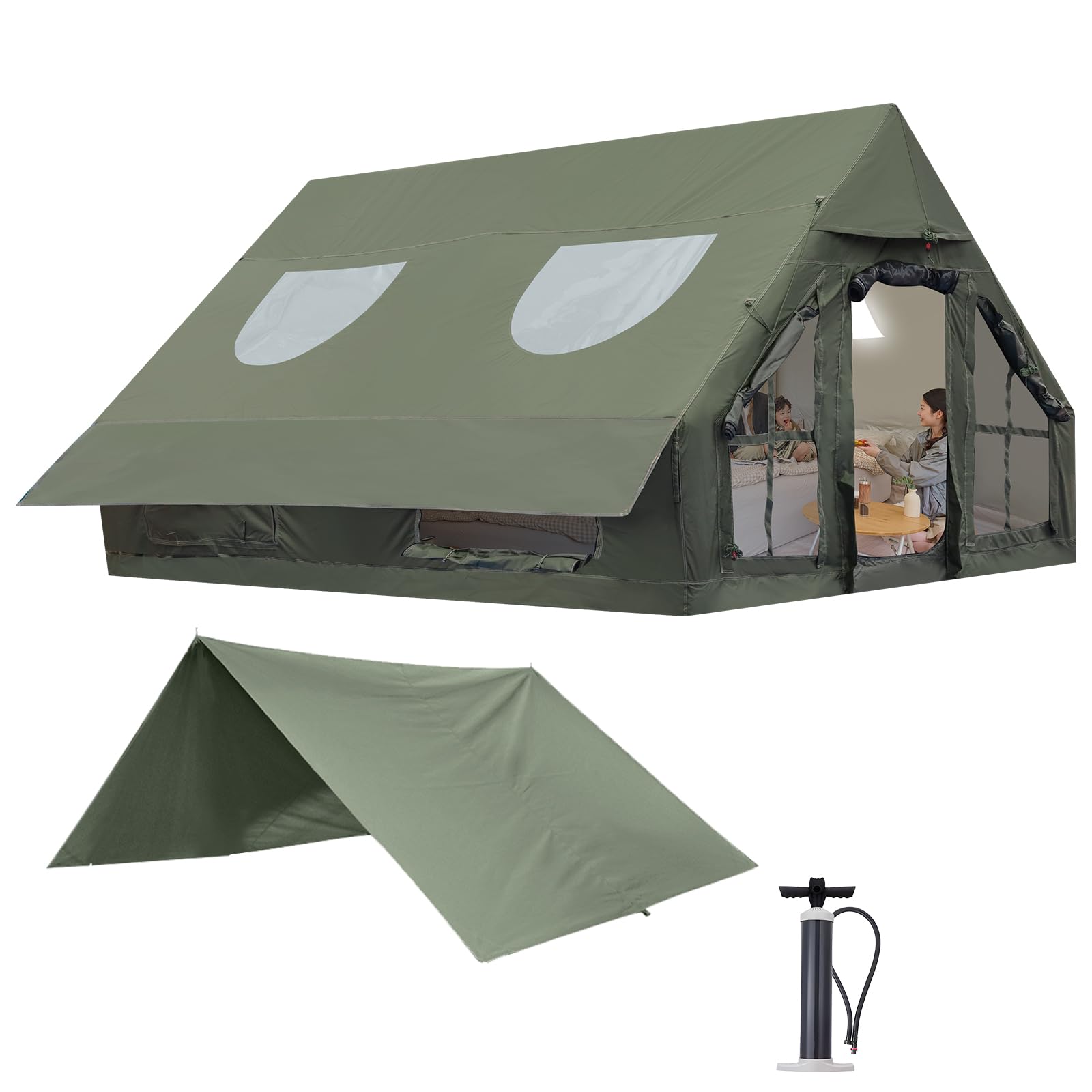 Photo 1 of KIKILIVE Inflatable Camping Tent with Pump, 4 Season Inflatable Tents for Camping, Inflatable House Tent Waterproof Easy Setup Glamping Tent