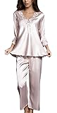 FEOYA Women Pyjamas Satin Nightwear Set Long Sleeve and Pants Sleepwear