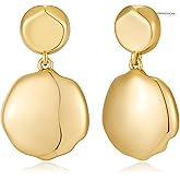 FILMOON Drop Earrings Small Dangle Earrings for Women Gold Plated Hammered Disc Earrings Dainty Trendy Jewelry