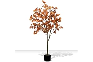 CraftyDream 4ft Fall Eucalyptus Leaves Artificial Autumn Tree Ficus Fall Eucalyptus Stems Thanksgiving Decor Artificial Faux Tree Leaves Branches Decor for Porch Front Door Outdoor Indoor Decoration