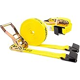 US Cargo Control Flat Hook Ratchet Straps 2 Inch x 50 Foot (2-Pack), 10,000 LBS Break Strength, Hay Hauling Straps, Heavy Duty Tie Downs for Flatbed Trailer or Truck, Secure Hay Balers