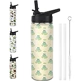 Frog Water Bottles with Straw, 18 Oz Insulated Stainless Steel Tumbler Cup Mug Frog Gifts for Women Girls Frog Lovers