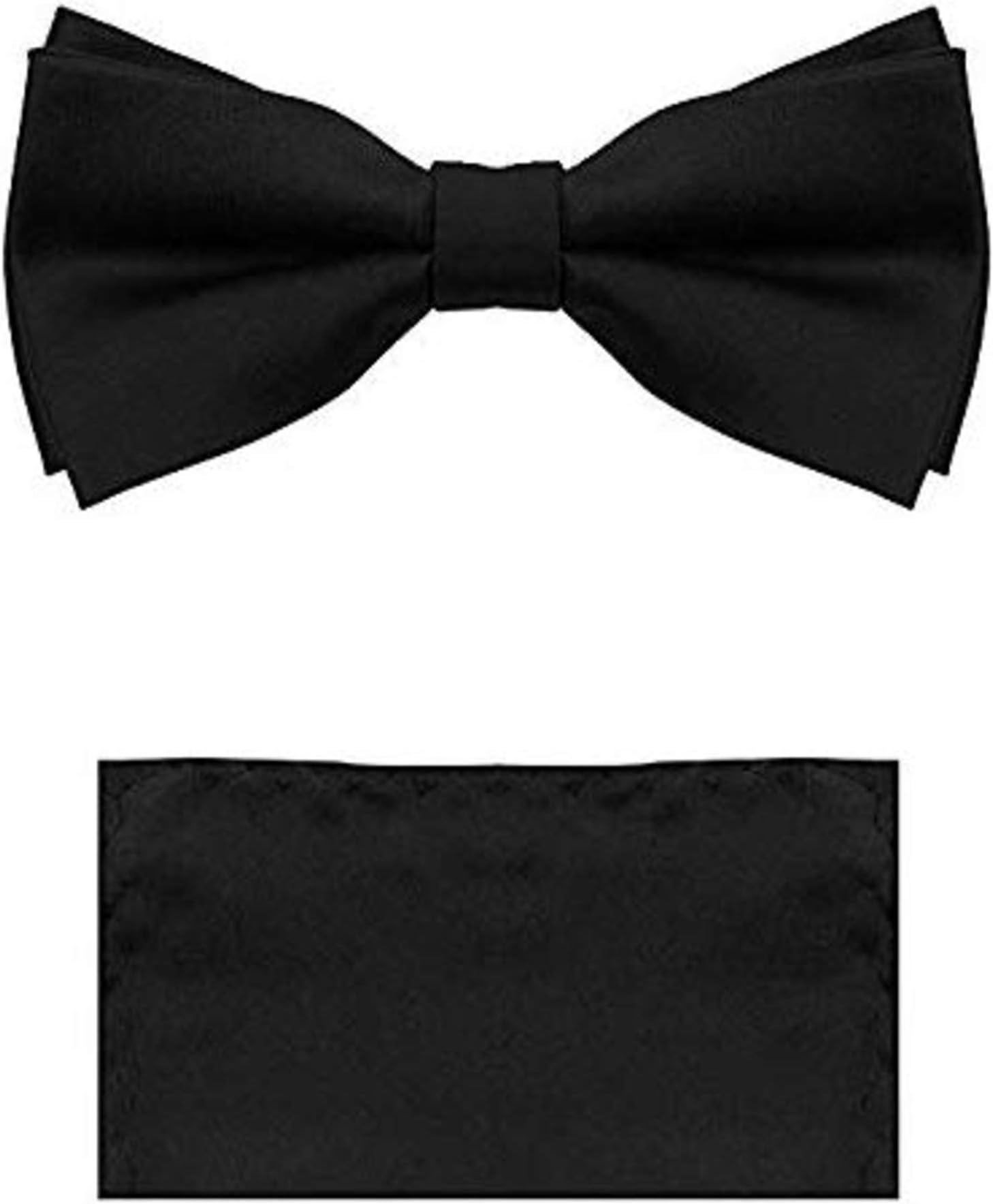 Vittorino Men's Satin Tuxedo Bow Tie Set with Matching Handkerchief Pocket Sqaure in Elegant Giftbox