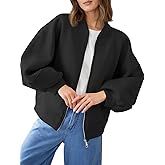 Fisoew Womens Zip Up Sweatshirt Casual Bomber Jacket Lantern Sleeve Oversized Jacket Fall Outfits 2025