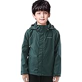 Boys Girls Rain Jacket,Kids Lightweight Waterproof Hooded Raincoats Windbreakers,Outdoor Hiking Coat Dark Green 11-12
