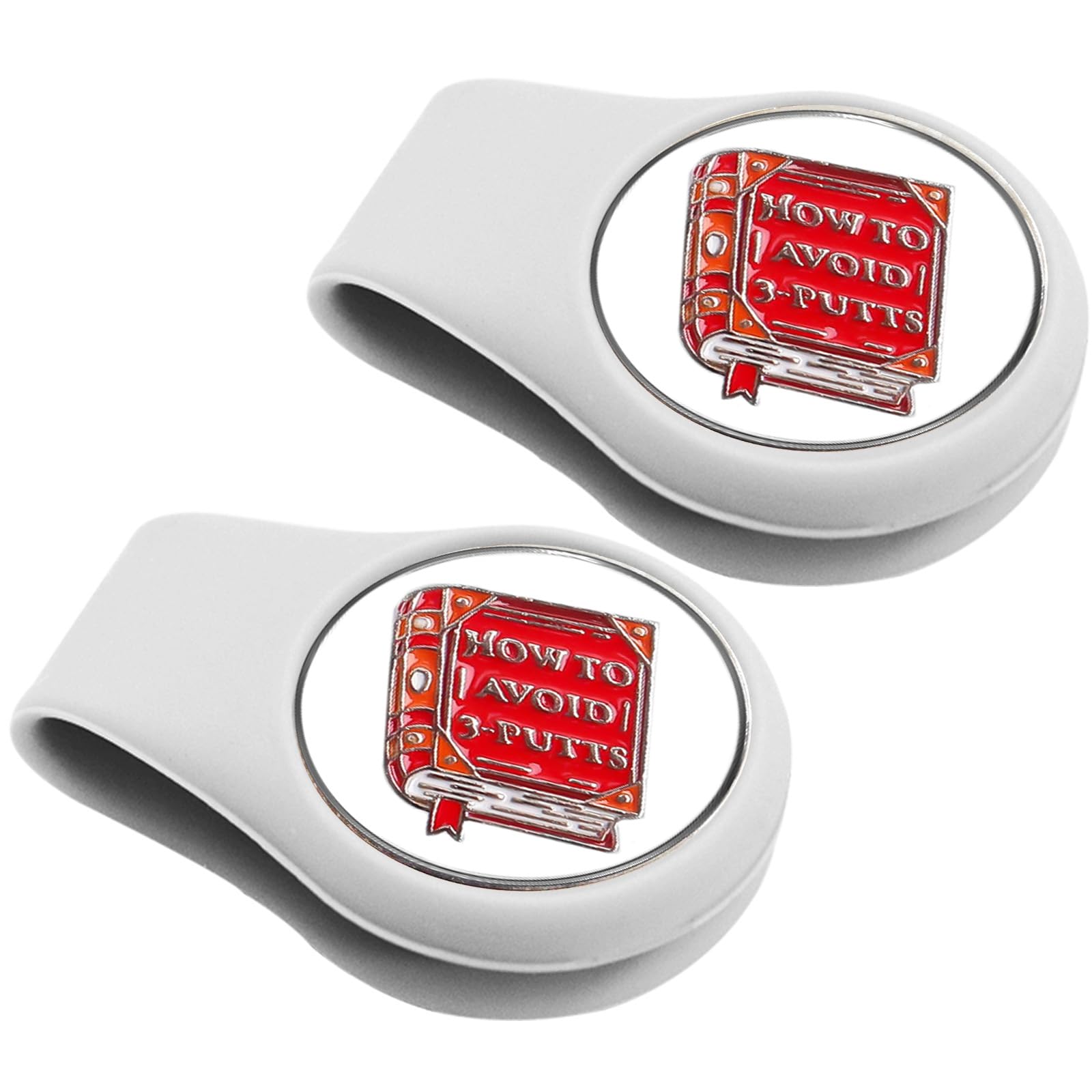 AMRTA Silicone Golf Hat Clip Holder 2 Pcs with 2 Ball Markers Magnetic for Putting Green, Personalised Golf Accessory Gifts for Golfer Men Women Ladies (WHITE+BOOK)