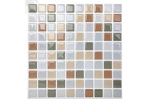 Tic Tac Tiles Peel and Stick Self Adhesive Removable Stick On Kitchen Backsplash Bathroom 3D Wall Tiles in Mosaic Designs (Beigegrey) (10)