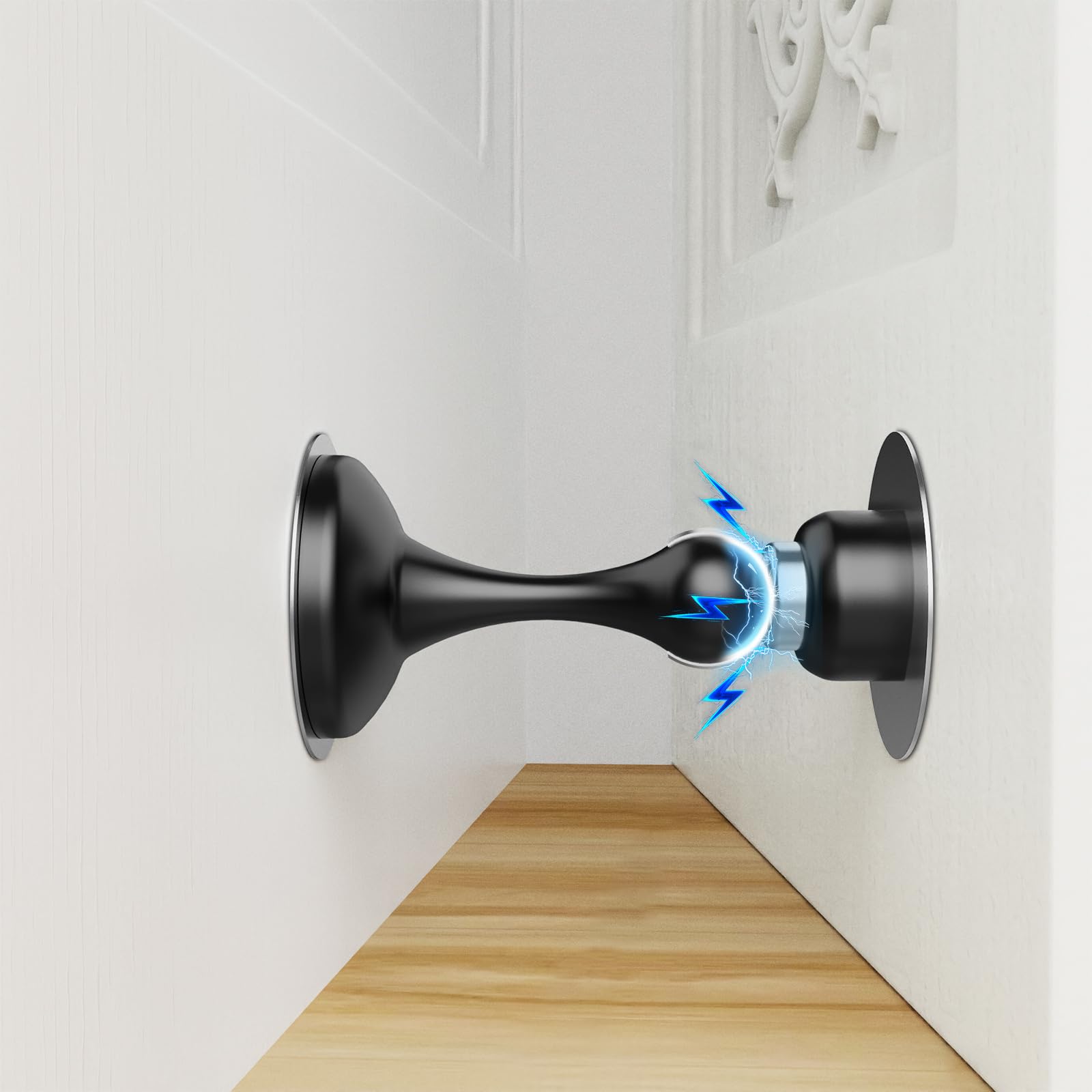 Photo 1 of Magnetic Door Stopper Door Catch - Stainless Steel Heavy Duty Door Holder Stops for Bottom Top of Door - Wall Floor Mounting No Drill 3M Adhesive & Screws Strong Magnet Keep Door Open (Black 1 Pack)