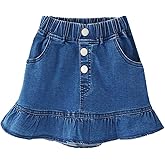 TIBE PINCESS Girls Denim Lace Skirt Casual Mini Stretch Waist Flared Pleated Ruffle Short Jean Tutu Skirts for Kids