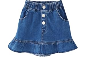 TIBE PINCESS Girls Denim Lace Skirt Casual Mini Stretch Waist Flared Pleated Ruffle Short Jean Tutu Skirts for Kids