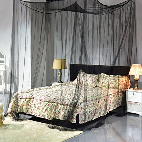 4-Corner Post Bed Canopy Mosquito Net Full Queen King Size Hanging Netting Bedding (Black)