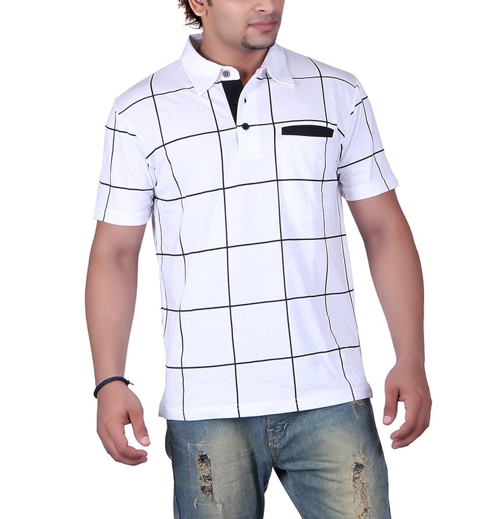 vivid bharti white half sleeve box printed men's polo tshirt(premium quality t-shirt)