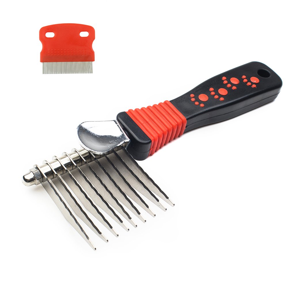 Dog Dematting Comb - Professional Grooming Tool Removes Tangled,Shedding Hair for Dogs&Cats,Free Gift Flea Comb