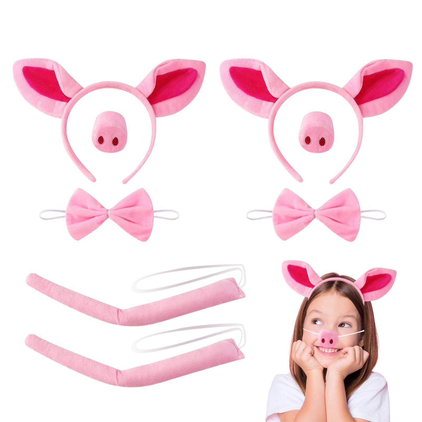 UILYNIU Pig Costume Set - 8 Pcs with Pig Ears, Nose, Tail & Bow Tie, Headband, Fancy Dress Kit for Kids' Parties, Halloween & Playtime (Pink)