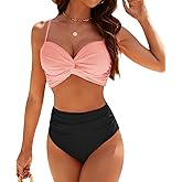SEAFORM Women's Bikini Sets Two Piece Tummy Control Swimsuit High Waist V-Neck Beachwear Twist Front Straps Bathing Suits