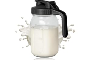 VA1KENE 32oz Breast Milk Pitcher, 1 Qurat Glass Mason Jar with Flip Cap Lid and Pour Spout, 100% Airtight Leakproof Water Jugs for Iced Sun Tea, Juice, Cold Coffee, Breastmilk Storage Container, Black
