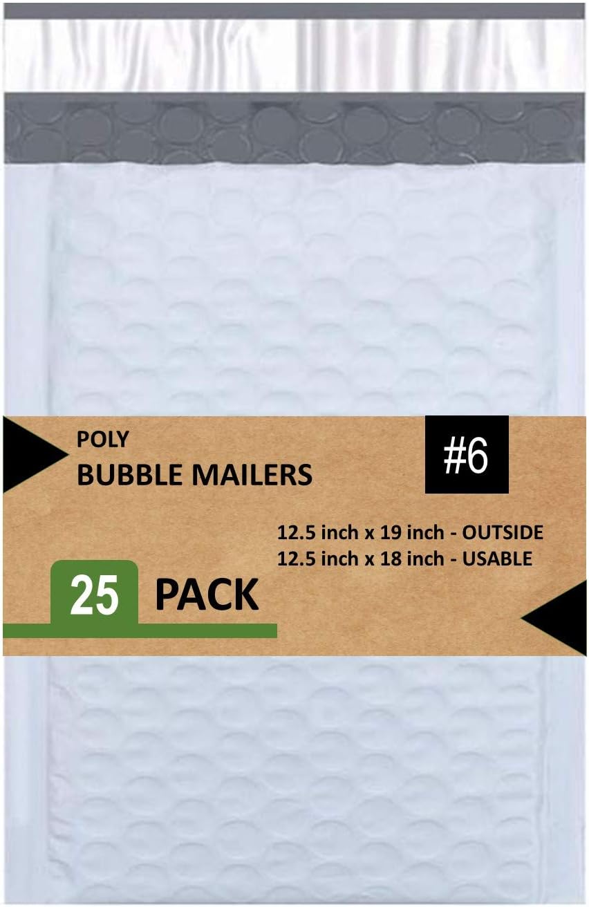 Sales4Less #6 Poly Bubble Shipping Padded Envelopes Self Seal Waterproof Cushioned Mailer, 12.5 x 19", White (Pack of 25)