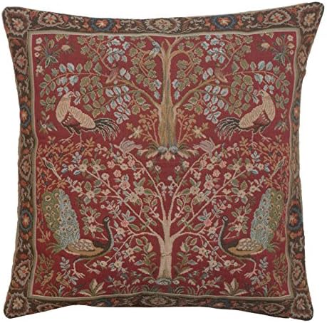 Charlotte Home Furnishings Decorative Pillow Covers for Couch 19x19 in, Tapestry Throw Pillow Cover for Living Room Bed Decor, Red Tree French Country Sofa Cushion Cases, Soft Cotton Jacquard Woven