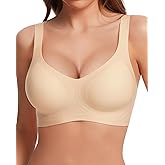 Anncude Women's Padded Bralette Seamless V Neck Bra Comfortable Wireless Lifting Bralettes Wide Strap Bras Removable Pads